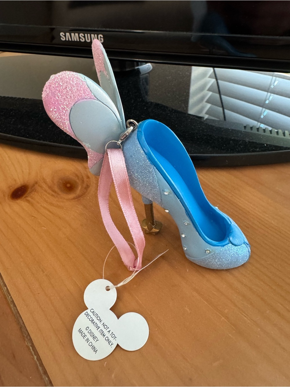 Disney The Blue Fairy Glitter Blue and Pink Shoe Ornament *RARE*